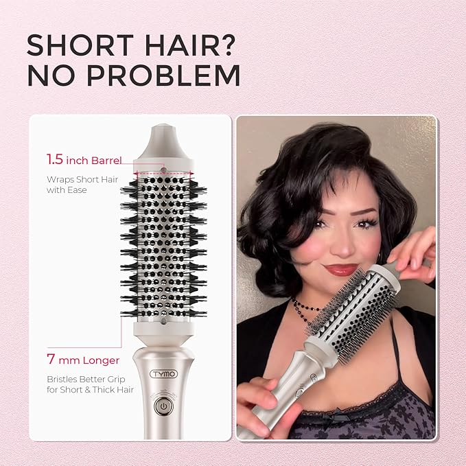 TYMO Thermal Brush Curling Brush - STYLUX 1.5 Inch Blowout Volumizer with Flexi-Fit for Hair Straightening, Heated Round Styler Tool, Hair Straightener and Curler 2 in 1, Dual Voltage, Gold