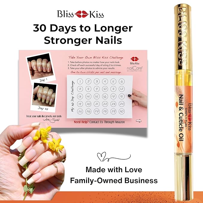 Bliss Kiss | 1 Pumpkin Spice Latte Fragrance | Nail Oil Cuticle Pen w/Vitamin E & Jojoba⏤Nail Strengthener Nail Growth Serum for Brittle Peeling Breaking Thin Nails