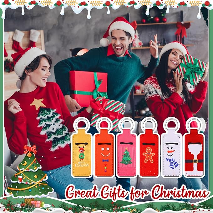 50 Pcs Christmas Lip Balm Holders Bulk Christmas Lipstick Lip Gloss Holder Keychain Xmas Stocking Stuffers Gift Women