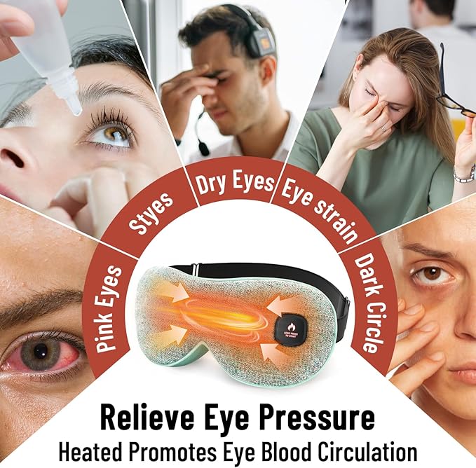 Cordless Heated Eye Mask for Dry Eyes, Eye Mask for Dry Eyes, Washable Eye Heating Pad, Electric Warm Eye Compress, Gifts for Women Men (Blue Grey)