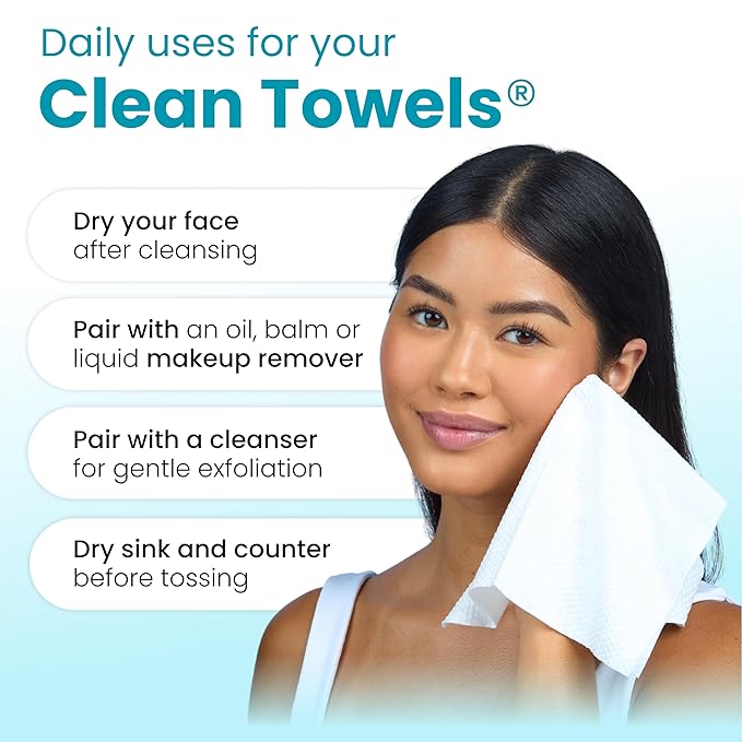 Clean Skin Club Blemish Control Clean Towels® XL, Compostable Face Towels, Light Exfoliation for Oily Skin, Eczema Association Accepted Disposable Face Towelette, Makeup Remover Dry Wipes, 50 count