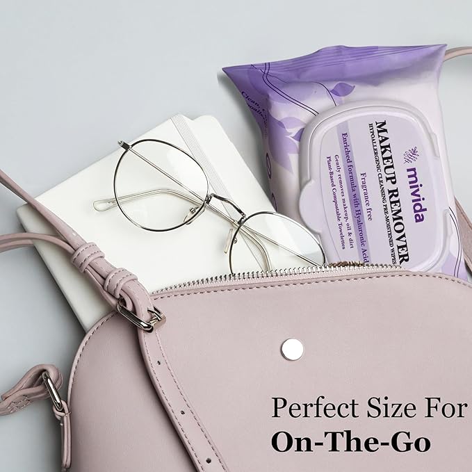 mivida Hypoallergenic Makeup Remover Wipes With Hyaluronic Acid, Alcohol Free & Frageance Free Makeup Wipes For Sensitive Skin, Plant Based Make Up Remover, Travel Friendly 2 × 25 Count