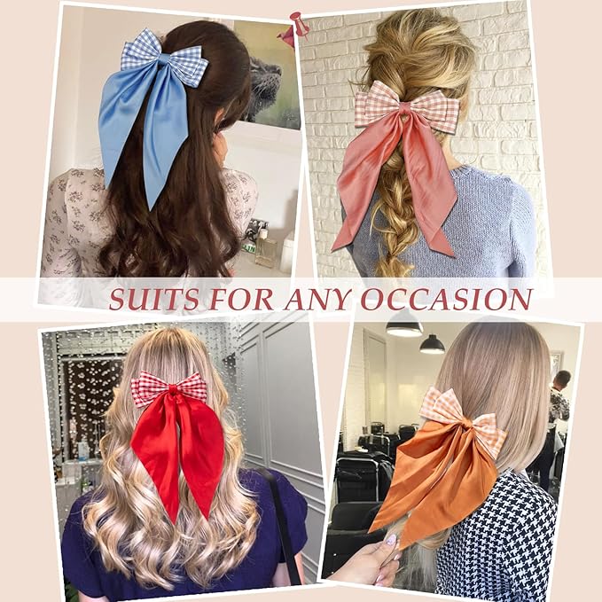 6 PCS Nonslip Claw Hair Bow Clips for Women - Big Bows for Thick & Thin Hair