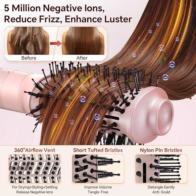 5 in 1 Hot Air Styler, Hair Dryer Brush with Auto Wrap Curler, 110,000 RPM High-Speed Blow Dryer Styler, Frizz-Free Styling for All Hair Types-Straight, Wavy & Curly, No Heat Damage, 1200W