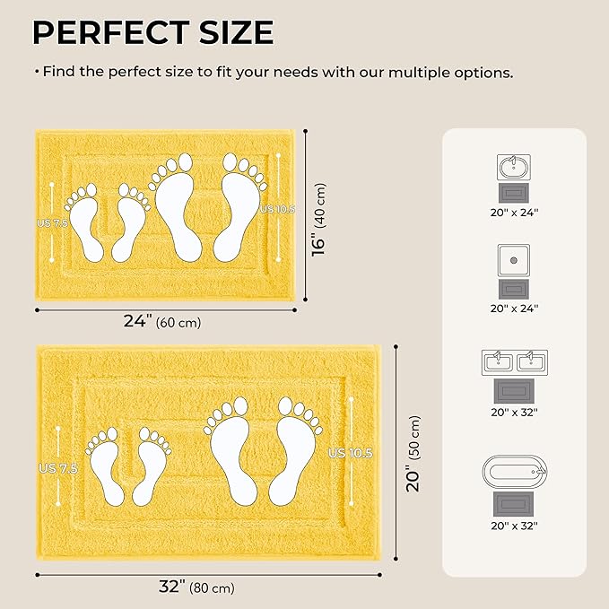 GRANNY SAYS Bathroom Rugs Sets 2 Piece,Soft Bath Mats for Bathroom, Bath Rugs Non Slip Washable, Absorbent Bath Rug for Tub, Shower and Toilet, Bath Mat Set (Yellow, 20" x 32" + 16" x 24")