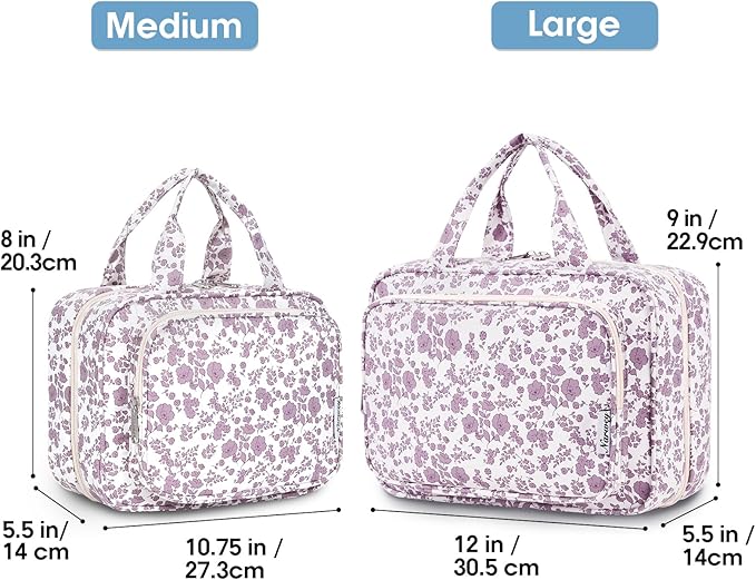 Travel Toiletry Bag for Women Large Hanging Makeup Bag Organizer Toiletries Bag for Full Size Essentials Accessories Cosmetics (Little Dusty Pink Flower (Large))