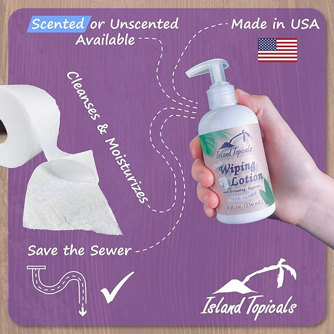Wiping Lotion | Experience Clean With Less Toilet Paper | 8 Fl Oz Bottle (Fresh Scent)
