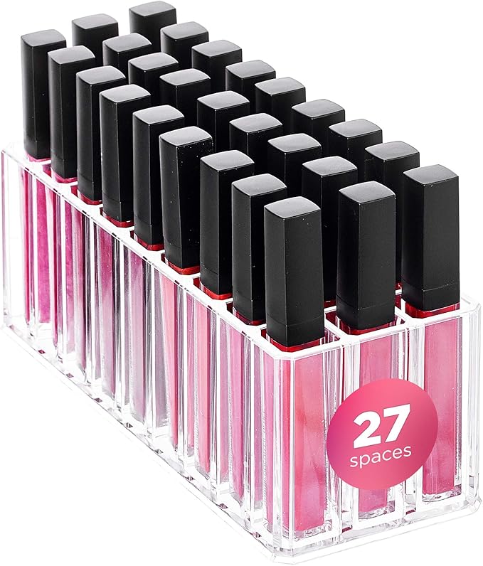 FAJ Eyeshadow Palette Lipgloss Organizers, Acrylic Makeup Holder for Vanity, Drawer Storage, Cosmetics Pallets Countertop Clear Storage (27 spaces)