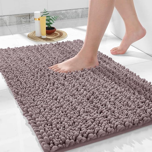Yimobra Bathroom Rugs Non Slip Washable 32x20 Inch - Ultra Soft Absorbent Chenille Bath Mat, Quick Dry Shaggy Floor Carpet for Tub Shower, Mauve Home Decor Accessories