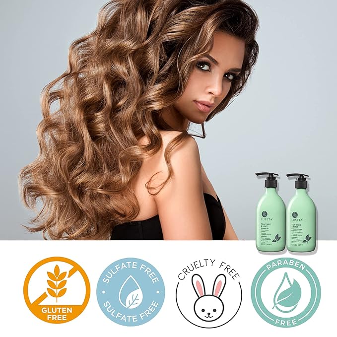 Luseta Tea Tree & Mint Shampoo Cleansing and Soothing for All Hair Types Nourishing & Invigorating Scalp Fights Dandruff 16.9 Oz