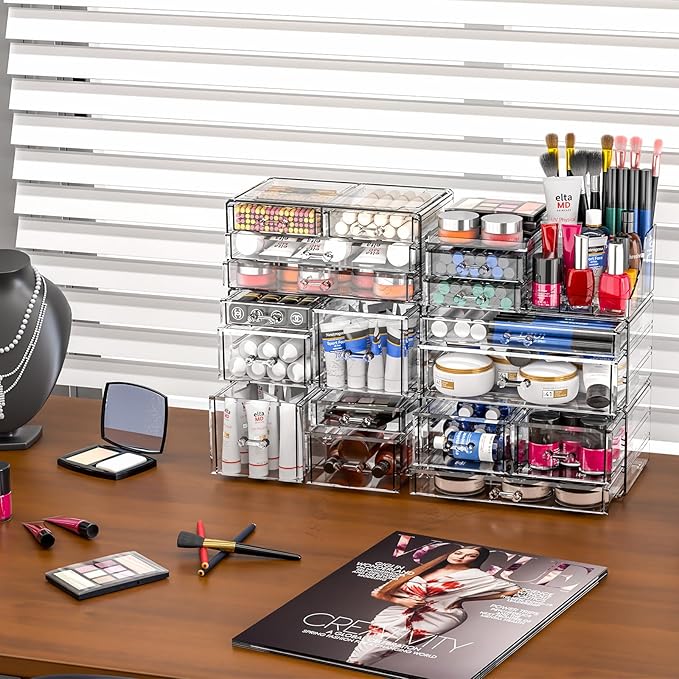 ﻿SUOXING Clear Acrylic Makeup Organizer for Vanity,Bathroom,Dresser,6 Drawer Cute Make up Organizers for Counter,Plastic Countertop Makeup Storage for Beauty,Jewelry,Brush,Cosmetic,Skin Care Organizer