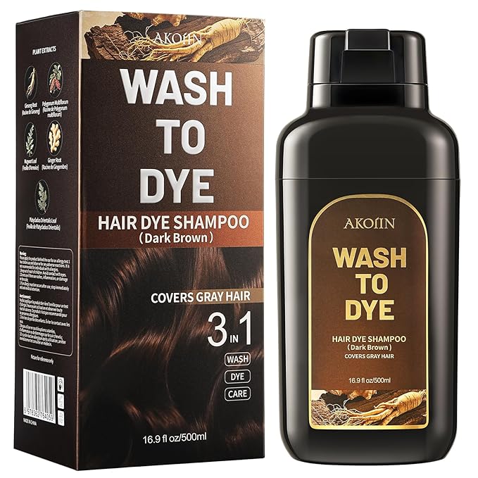 Dark Brown Hair Dye Shampoo, 3-in-1 Hair Color, Permanent, Unisex, 100% Gray Coverage, Seamless Root Blend, Last More than 60 Days, 5 Plant Extracts, Frizz-Free, with Dye Tools, 500ml