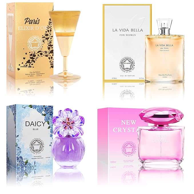 META-BOSEM Perfume for Women Set (100ml x 4PCS Variety Pack), NewCrys, LVBella, DaicyB, PariselixiR, Long Lasting Perfume for Women All Day Use