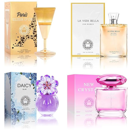 META-BOSEM Perfume for Women Set (100ml x 4PCS Variety Pack), NewCrys, LVBella, DaicyB, PariselixiR, Long Lasting Perfume for Women All Day Use
