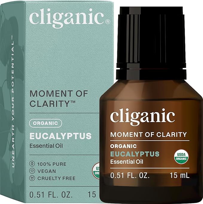 Cliganic USDA Organic Eucalyptus Essential Oil, 100% Pure | Natural Aromatherapy Oil for Diffuser Steam Distilled | Non-GMO Verified