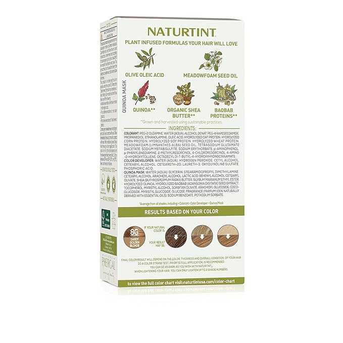 Naturtint 8G Sandy Golden Blonde Permanent Hair Color (Pack of 6), Ammonia Free, Vegan, Cruelty Free, up to 100% Gray Coverage, Long Lasting Results (Packaging may vary)