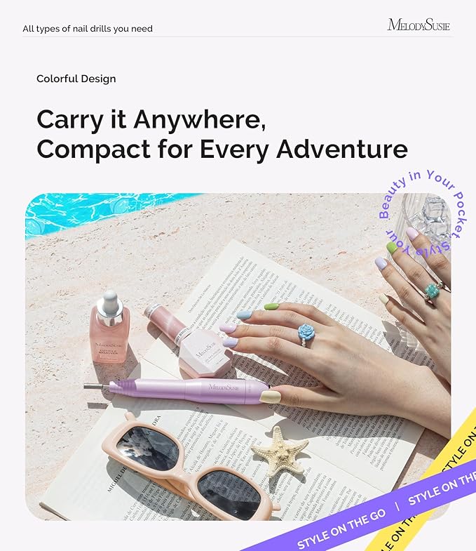 MelodySusie Pen-Shaped Portable USB Nail Drill, PC120I 20000RPM Electric Nail File with Compact Design for All Nail Care, Manicure Polishing, Shaping & Gel Removal at Home for Beginners