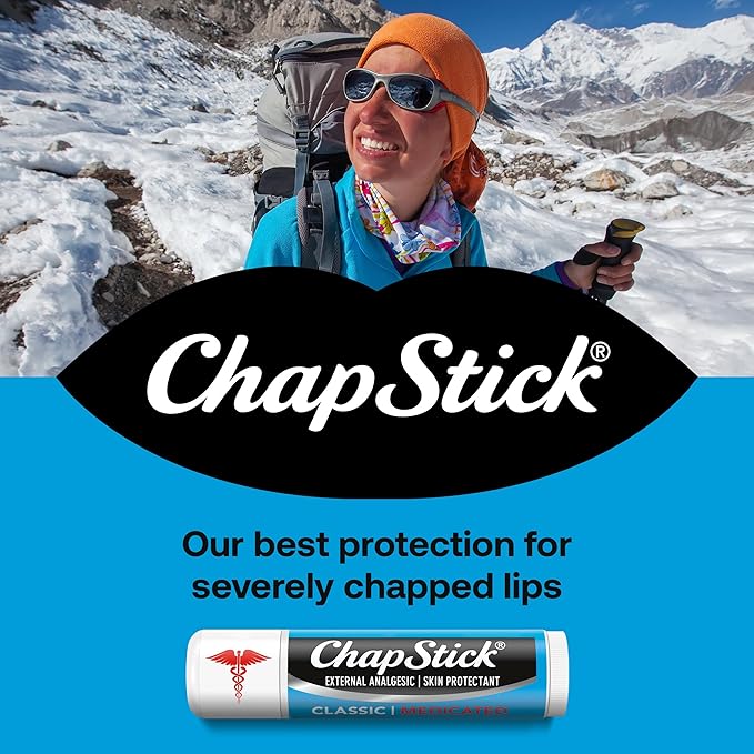 ChapStick Classic Medicated Lip Balm 3-Pack – External Analgesic, Skin Protectant for Dry Lips & Cold Sore Pain Relief, 0.15 Oz Ea