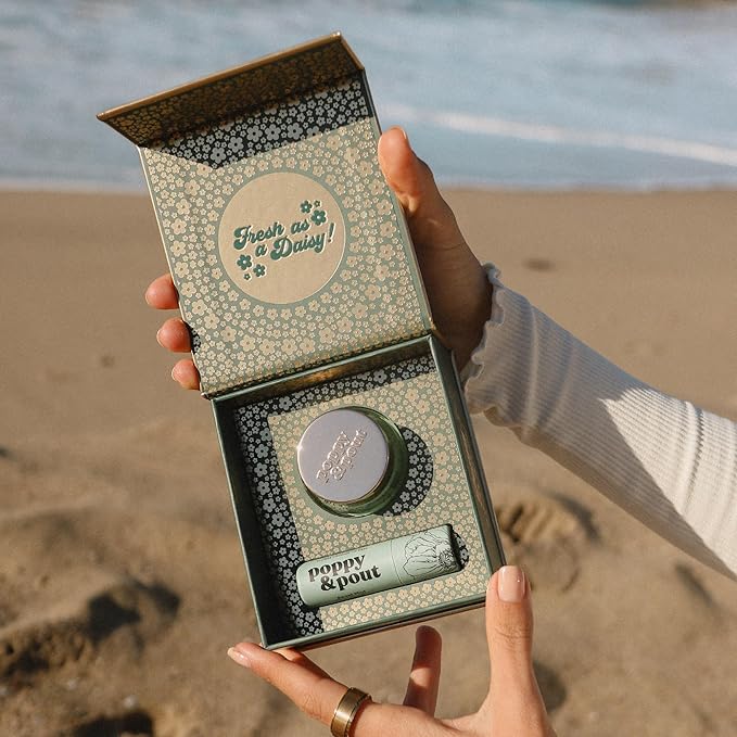 Poppy & Pout Lip Care Set | Lip Balm & Scrub | Sustainable Cardboard Tubes & Glass Jars, All Natural, Beeswax, Coconut Oil, Cruelty Free, Exfoliating & Moisturizing Lip Treatment (Sweet Mint)