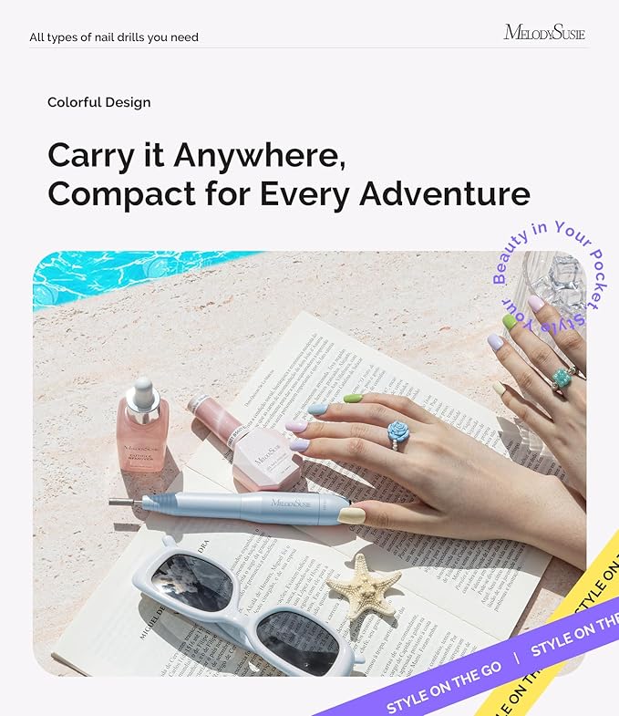 MelodySusie Pen-Shaped Portable USB Nail Drill, PC120I 20000RPM Electric Nail File with Compact Design for All Nail Care, Manicure Polishing, Shaping & Gel Removal at Home for Beginners