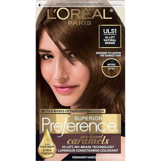 L’Oreal Paris Superior Preference Fade-Defying + Shine Permanent Hair Color, UL51 Hi-Lift Natural Brown, Pack of 1, Hair Dye