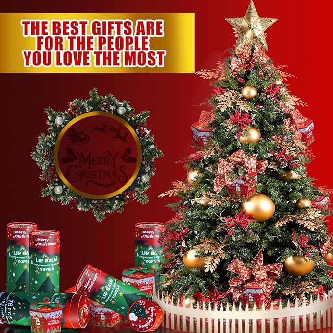 Yopela 76 Pack Christmas Natural Lip Balm Bulk with Vitamin E and Coconut Oil Lip Care Set - Moisturizing, Soothing, and Repairing Dry and Chapped Lips - 19 Flavors - Non-GMO