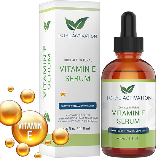 Vitamin E Face Serum – Organic Vitamin E Oil 100% Pure, Cold Pressed for Skin, Face, Hair & Nails – Moisturizer for Dry Skin, Scars & Anti-Aging – for Glowing Skin – 4 oz