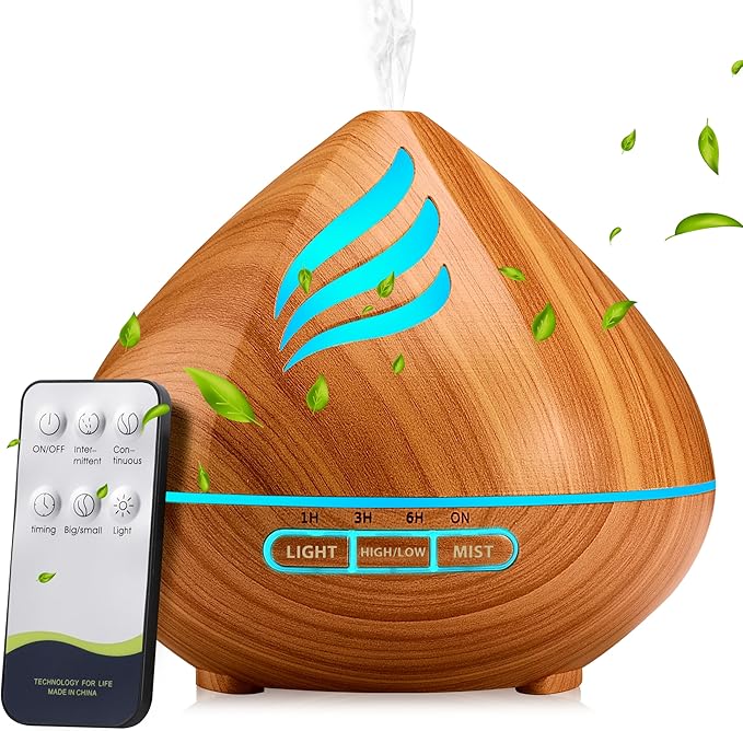Essential Oil Scent Diffuser: 500ML Aroma Diffuser with Remote Control, Large Fragrance Aromatherapy Diffuser, Mist Humidifier with 14 Colors LED Lights and Auto-Off for Bedroom & Home