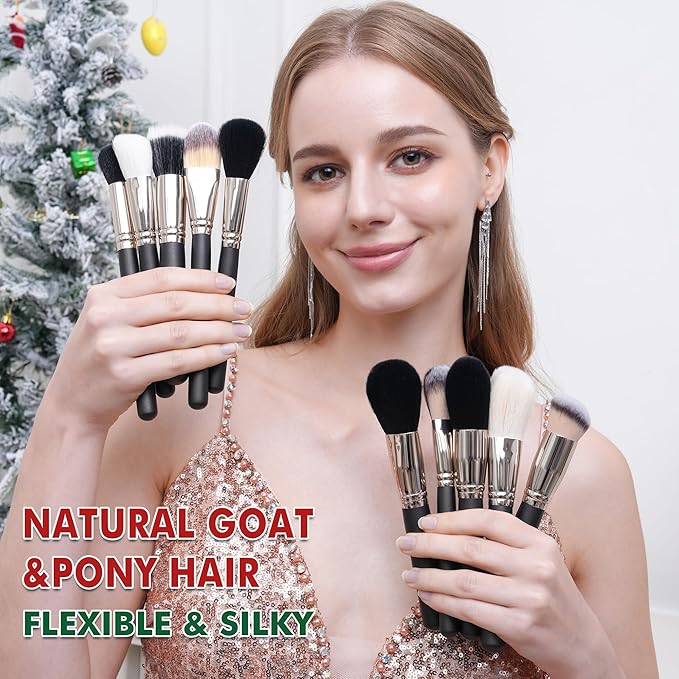 Makeup Artist MUST HAVES 42Pcs Makeup Brushes Set with Real Natural Goat Hair By BUEART DESIGN (42Pcs Matte Pearl Black)