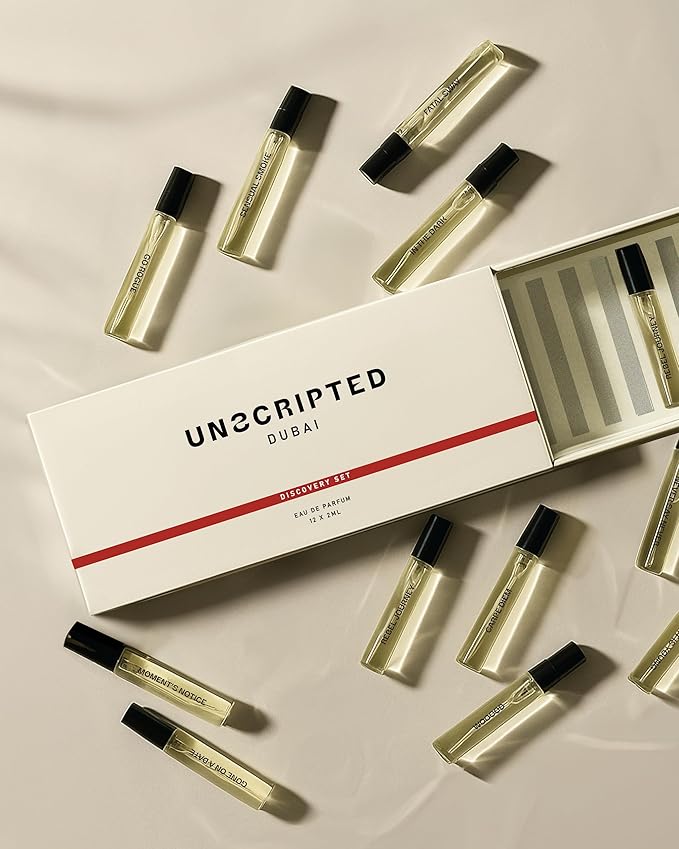 Unscripted Discovery Set - Mini Perfumes for Women and Men - Travel Size Perfume Spray Vials with Vanilla, Lavender, Sandalwood, Leather - 12 pc
