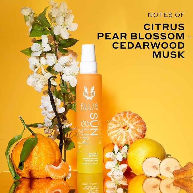 Ellis Brooklyn SUN Hair And Body Fragrance Mist - Rich Floral Perfume Mist with Italian Mandarin, Orange Flower Water, & Cedarwood, Vegan Perfume Made In The USA, 50ml 1.7 Fl Oz