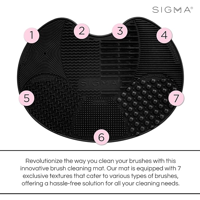Sigma Beauty Makeup Brush Cleaner Mat – Sigma Spa Express Silicone Makeup Brush Cleaning Mat with Suction Cups for Cleaning Makeup Brushes, Compact Design Fit for Any Travel Makeup Kit (Black)
