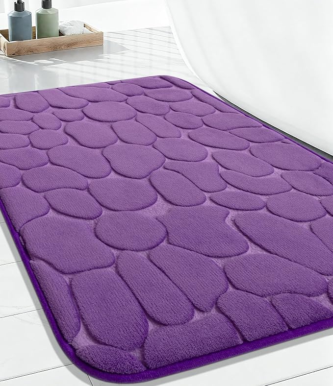 YIHOUSE Memory Foam Bath Mat Cobblestone Bathroom Rugs Super Water Absorbent Bath Mats for Bathroom Machine Washable Bath Rugs(17 x 24,Eggplant)