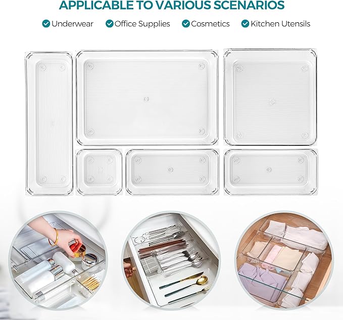 8 Pack Drawer Organizer - 3" X 3" Clear Acrylic Storage Bins with Non-Slip Pads, Versatile Desk Tray for Makeup, Jewelry, Kitchen, Bathroom, and Office Organization