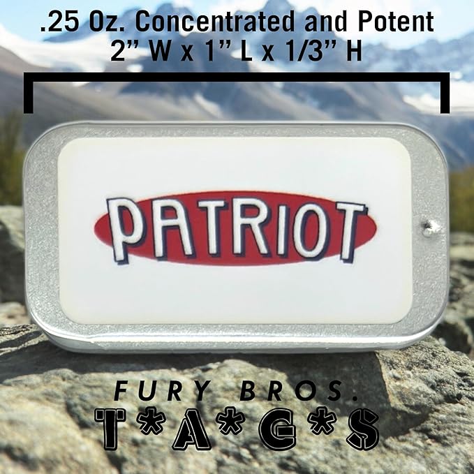 FURY BROS. TAGS Men’s Solid Cologne | Patriot | Campfire & Fresh-Cut Tobacco | Beeswax Grapeseed Oil Fragrance | Made in USA | Travel Size .25 oz