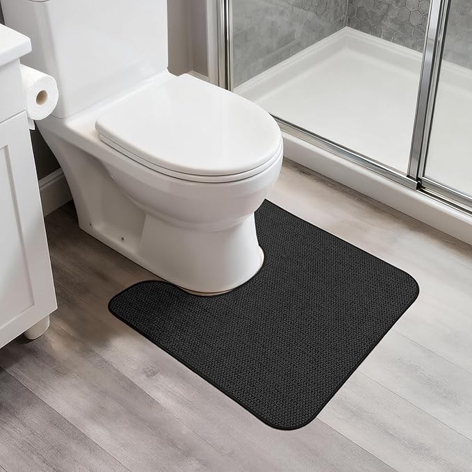 Toilet Rugs U Shaped Bathroom Rug,Machine Washable Non Slip Quick Dry Super Absorbent Ultra Thin Toilet Mats for Bathroom Toilet.Black,1'8"x2'(20x24inch)