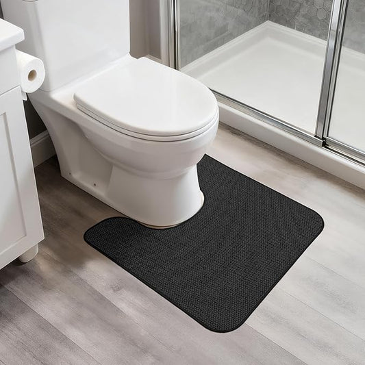Toilet Rugs U Shaped Bathroom Rug,Machine Washable Non Slip Quick Dry Super Absorbent Ultra Thin Toilet Mats for Bathroom Toilet.Black,1'8"x2'(20x24inch)