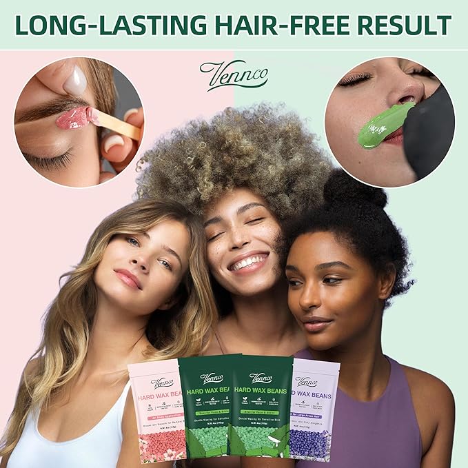 Hard Wax Beads Kit for Hair Removal, 36 Pieces Wax Beads for Full Body, Face, and Brazilian Bikini, Aloe, Lavender, Cherry Blossom - Includes Pre and Post Wax Oils