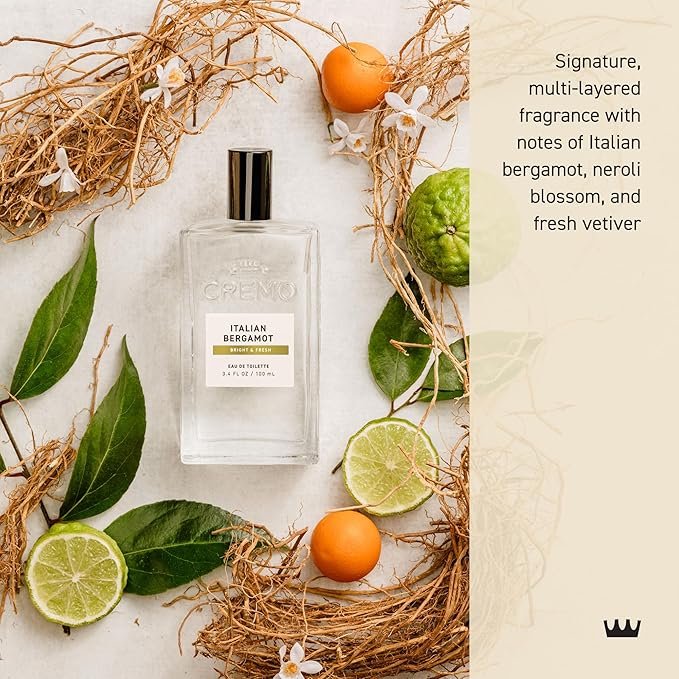 Cremo Cologne For Men - Italian Bergamot Mens Cologne Spray, A Combination of Italian Bergamot, Neroli Blossom, and Fresh Vetiver, Multi-Layered Signature Men's Fragrances, 3.4 Fl Oz