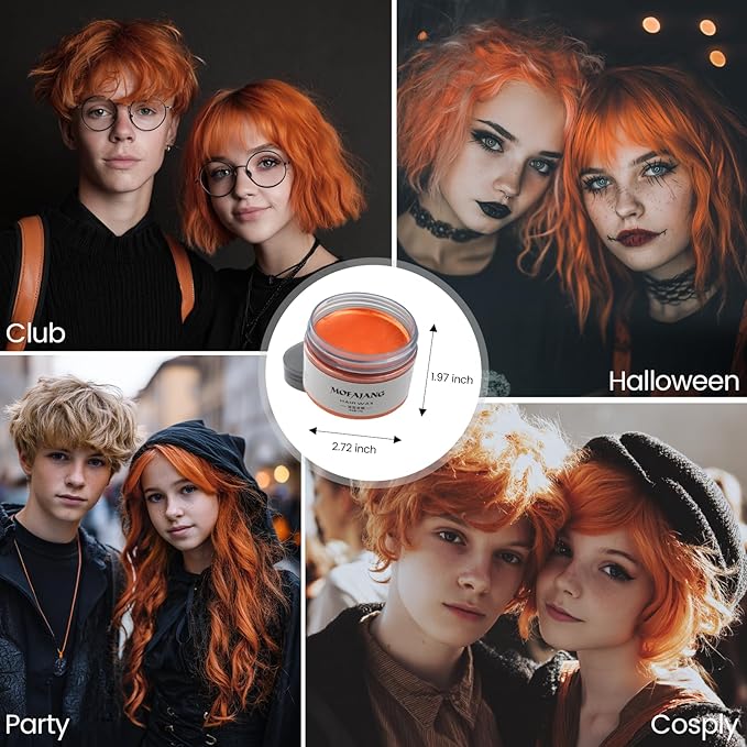 Orange Temporary Hair Color Wax - SOVONCARE Washable Hair Dye for Men & Women, All-Day Hold Disposable Hair Styling Clays for Party, Cosplay & Daily 4.23 oz