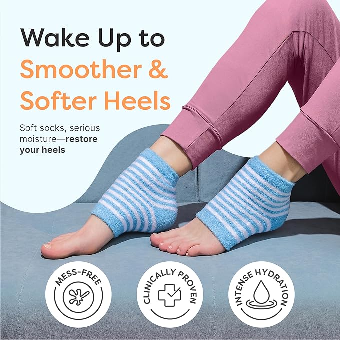 ZenToes Moisturizing Socks for Cracked Heel Treatment, Vitamin E, Olive Oil and Jojoba Oil Heel Socks, Stocking Stuffers for Women, Spa Self Care Gifts for Women (Blue & White Stripes, Regular)