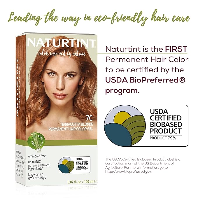 Naturtint 7C Terracotta Blonde Permanent Hair Color (Pack of 1), Ammonia Free, Vegan, Cruelty Free, up to 100% Gray Coverage, Long Lasting Results (Packaging may vary)