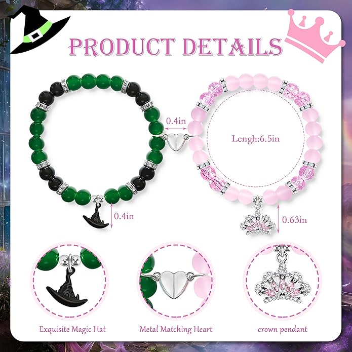 Wicked Friendship Bracelet for Women Magic Wand&Witch Hat Beaded Stretch Bracelet Wicked Gifts Fans Party Dress Costume Accessories
