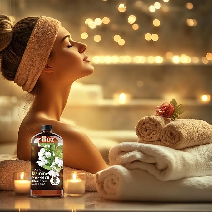Jasmine Essential Oil, Jasmine Oil 8 Fl Oz 240ML for Diffuser Humidifier Yoga Cleaning DIY Candle Soap Making Perfume Gift for Women Essential Oils
