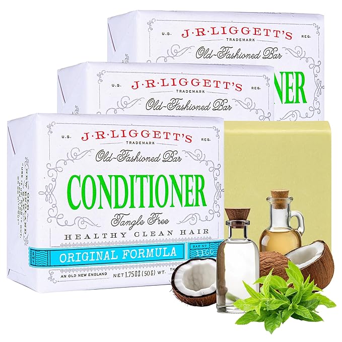 J·R·LIGGETT'S Conditioner Bar - Original Formula, All Natural Hair Conditioner with Coconut Oil & Cocoa Butter - Sulfate Free, Gmo Free, Plant-Based Ingredients for Soft & Smooth Hair, 1.75oz - 3 Pack