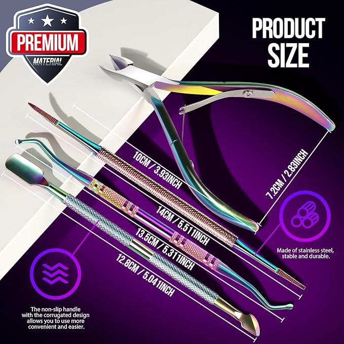 FANDAMEI Cuticle Kit, 4 PCS Nail Care Kit, Manicure Pedicure Tools, Nail Cuticle Nippers, Ingrown Toenail Tools Kit, Toenail File and Lifters Stainless Steel, Nail Lifter, Nail Cuticle Pusher