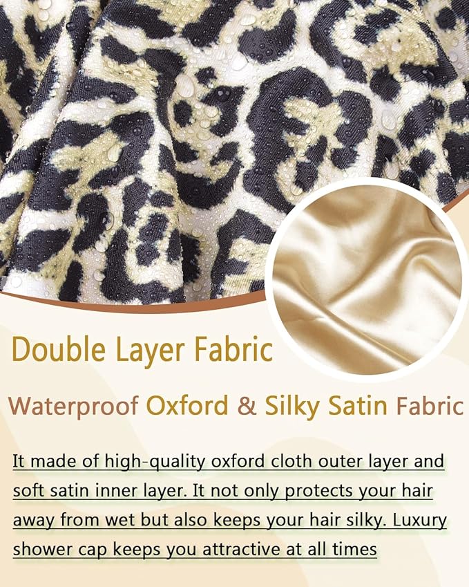Shower Caps for Women Waterproof Reusable… (Black Leopard)
