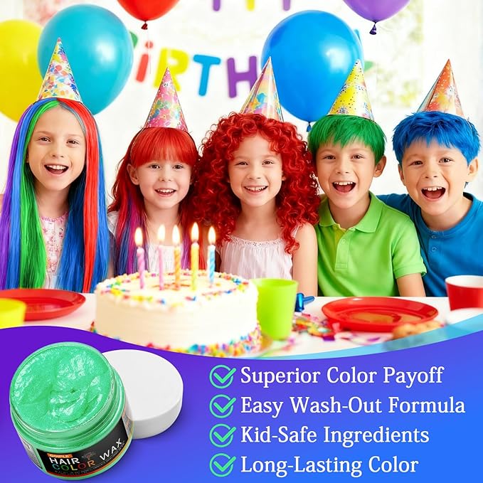 4Pcs Temporary Hair Color Wax for Christmas Party, Daily Party Cosplay Stocking Stuffers DIY Washable Hair Chalk Natural Instant Hair Color for Women Temporary Hair Dye for Kids Teens Women Men 40g