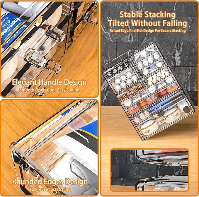 SUOXING Clear Acrylic Makeup Organizer for Vanity,Bathroom,Dresser,5 Drawer Make up Organizers for Counter,Plastic Countertop Makeup Storage for Beauty,Hair Accessory,Brush,Cosmetic,Skincare Organizer