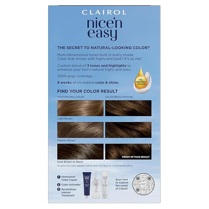 Clairol Nice'n Easy Permanent Hair Dye, 4G Dark Golden Brown Hair Color, Pack of 1